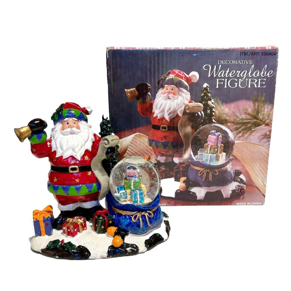 Christmas Santa Claus Snow Globe Decorative Figure Holiday Red Green Sparkly Fun